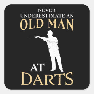 Oud Man in Darts Funny Dartist Gift Dad Vierkante Sticker