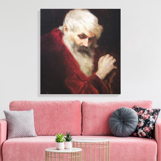 Oud Man in een rode kat (kerstmis) Canvas Afdruk (Insitu (Woonkamer))