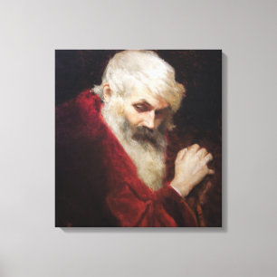 Oud Man in een rode kat (kerstmis) Canvas Afdruk