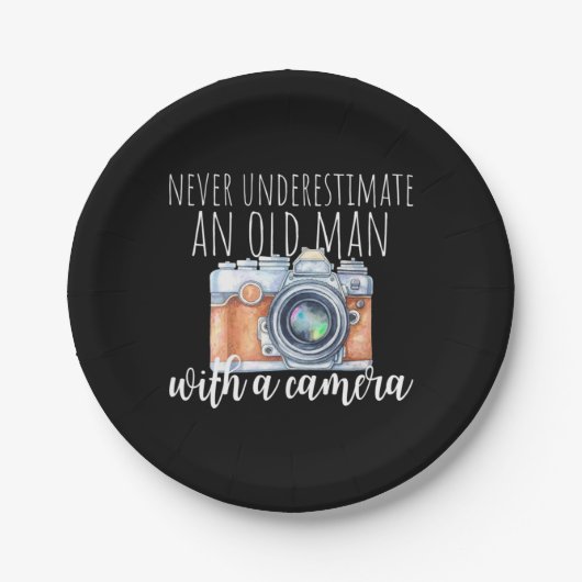 Oud Man met camera Papieren Bordje (Voorkant)