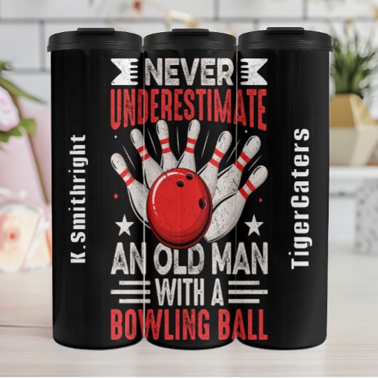 Oud Man met een bowlingbal Thermosbeker