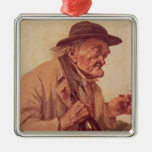 Oud Man met een glas wijn Metalen Ornament