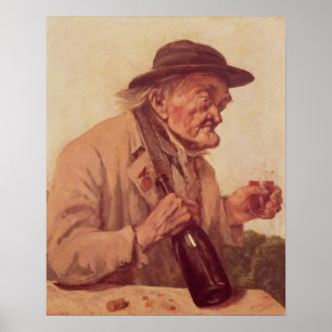 Oud Man met een glas wijn Poster