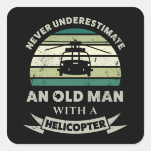 Oud Man met een helikopter Vierkante Sticker
