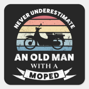 Oud Man met een Moped Funny Gift Papa Vierkante Sticker