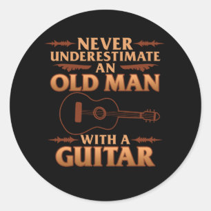 Oud Man met Guitar Music Player Musician Guitaris Ronde Sticker
