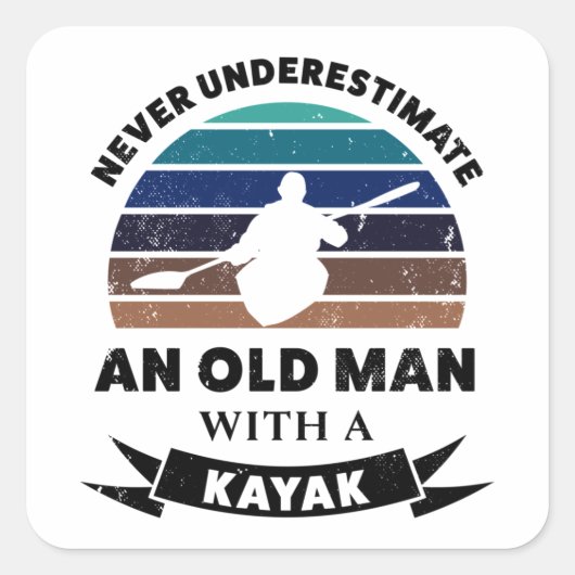 Oud Man met Kayak Funny Gift Dad Vierkante Sticker (Voorkant)