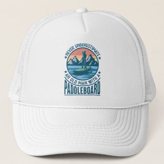 Oud Man met Paddleboard Paddleboarding Gift Dad Trucker Pet (Voorkant)