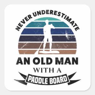 Oud Man met Paddleboarding board Vierkante Sticker