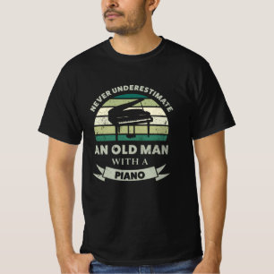 Oud Man met piano Funny Pianist pa T-shirt