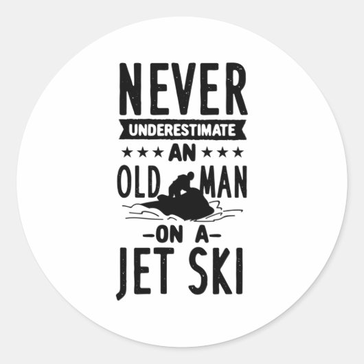 Oud Man op een Jet Ski Ronde Sticker (Voorkant)