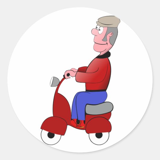 Oud Man op een scootersticker Ronde Sticker (Voorkant)