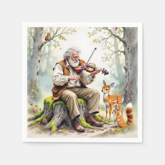 Oud Man speelt viool in het bos Servet (Voorkant)