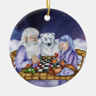 Oud Man Winter en Jack Frost Play Chess Ornamnent Keramisch Ornament