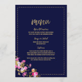 Oud marineblauw roze goud bloem menu (Achterkant)