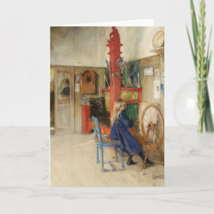 Oud meisje bij spinnewiel kaart