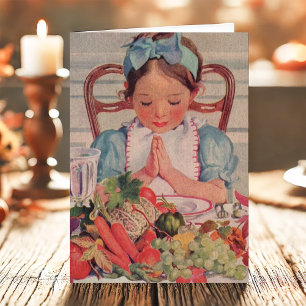 Oud meisje dat bidt voor Thanksgiving Feestdagen Kaart