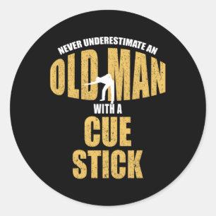 Oud met Cue Stick Pool Player Ronde Sticker