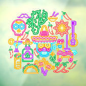 Oud Mexico Cinco de Mayo Faux Neon Light Raamsticker (Vel 3)