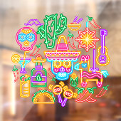 Oud Mexico Cinco de Mayo Faux Neon Light Raamsticker (Vel 2)