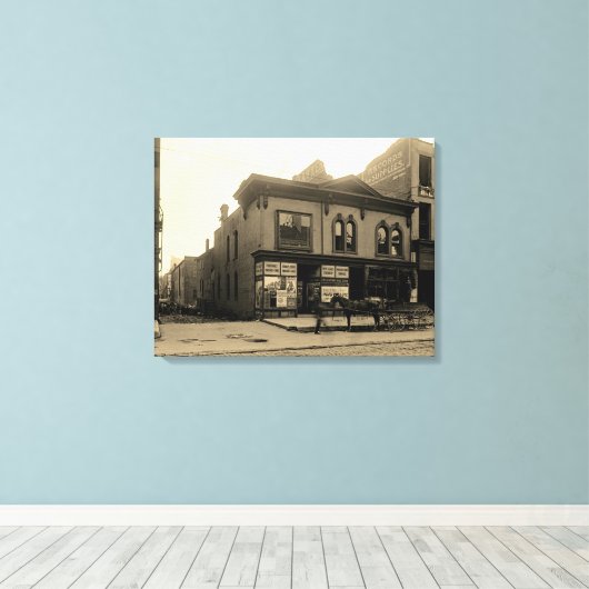 Oud Milwaukee 1912 Diller's apotheek McGreal Bldg Canvas Afdruk (Insitu (Houten vloer))