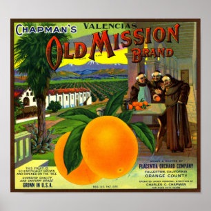 Oud Mission merk sinaasappel fruit krat label Poster
