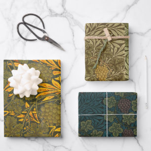 Oud Morris Druivenrank Fruit Patroon Goud Groen Inpakpapier Vel