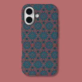 Oud Mozaïek Geometrisch Bloemenpatroon iPhone 16 Hoesje