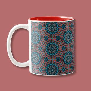 Oud Mozaïek Geometrisch Bloemenpatroon Tweekleurige Koffiemok