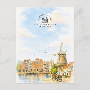Oud Nederland – Amsterdam Watercolor Reis Feestdagenkaart