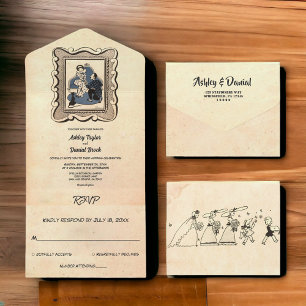 oud ouderlijk voorstel Rustic Retro Wedding All In One Uitnodiging