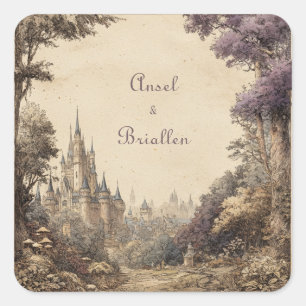 Oud Paars Boom Kasteel Dorps Huwelijk Vierkante Sticker
