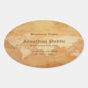 Oud papier look Wereldkaart chique nostalgische Sj Ovale Sticker