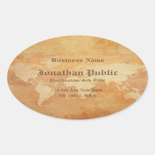 Oud papier look Wereldkaart Elegant Professional Ovale Sticker