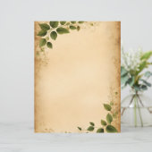 Oud papier met groene bladeren briefhoofd (Staand voorkant)