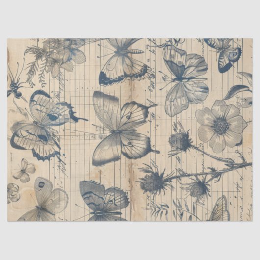 Oud papier met monochrome inktvlinders rozen (Voorkant)