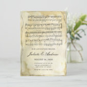 Oud papier muzieknoten bruiloft kaart (Staand voorkant)