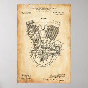 Oud papier Octrooi voor verbrandingsmotoren Poster