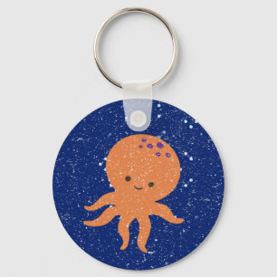 Oud Papier Print Schattigee Octopus Cartoon Sleutelhanger