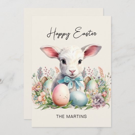 Oud Pasen Gelukkig Pasen Lam Pastelkleurige Eieren Feestdagenkaart (Voorkant / Achterkant)