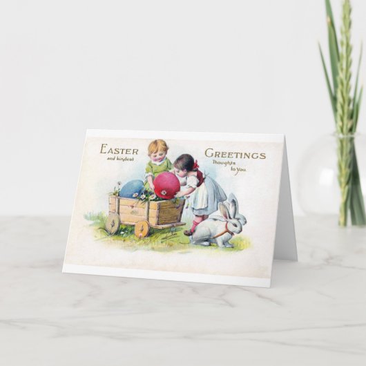 Oud Pasen Kind Konijn Ei Kaart (Voorkant)