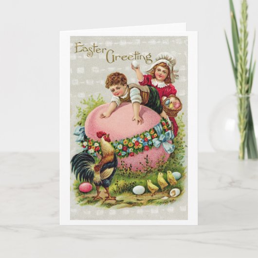 Oud Pasen Kinder Ei Kip Kaart (Voorkant)