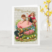Oud Pasen Kinder Ei Kuiken Kaart (Gele Bloem)