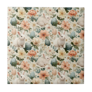 Oud Pasen Konijn Bloemmotief (10) Tegeltje