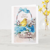 Oud Pasen Kuiken Boeket Mandje Kaart (Gele Bloem)