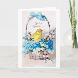 Oud Pasen Kuiken Boeket Mandje Kaart