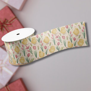 Oud Pasen Lieve Gele Kuikens Rode Tulpen Lint