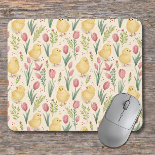 Oud Pasen Lieve Gele Kuikens Rode Tulpen Muismat
