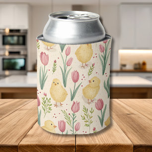 Oud Pasen Mooie Gele Kuikens Rode Tulpen Blikjeskoeler
