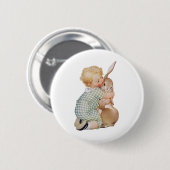 Oud Pasen, Schattig Jonge Jongen met Konijn Ronde Button 5,7 Cm (Voorkant /achterkant)